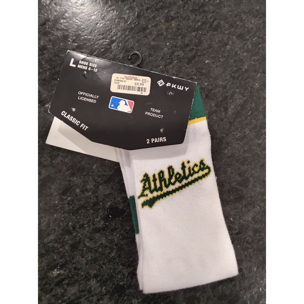 Oakland Athletics MLB Baseball Socks White Green Yellow Classic‎ Fit Mens L